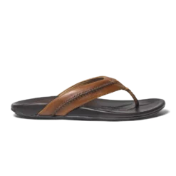 Footwear Olukai Mea Ola Men's Leather Beach Sandals Tan/ Dark Java