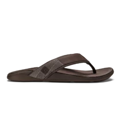 Olukai Tuahine Men's Leather Beach Sandals Dark Wood