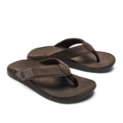 Olukai Tuahine Men's Leather Beach Sandals Dark Wood 8 Olukai Tuahine Men's Leather Beach Sandals Dark Wood