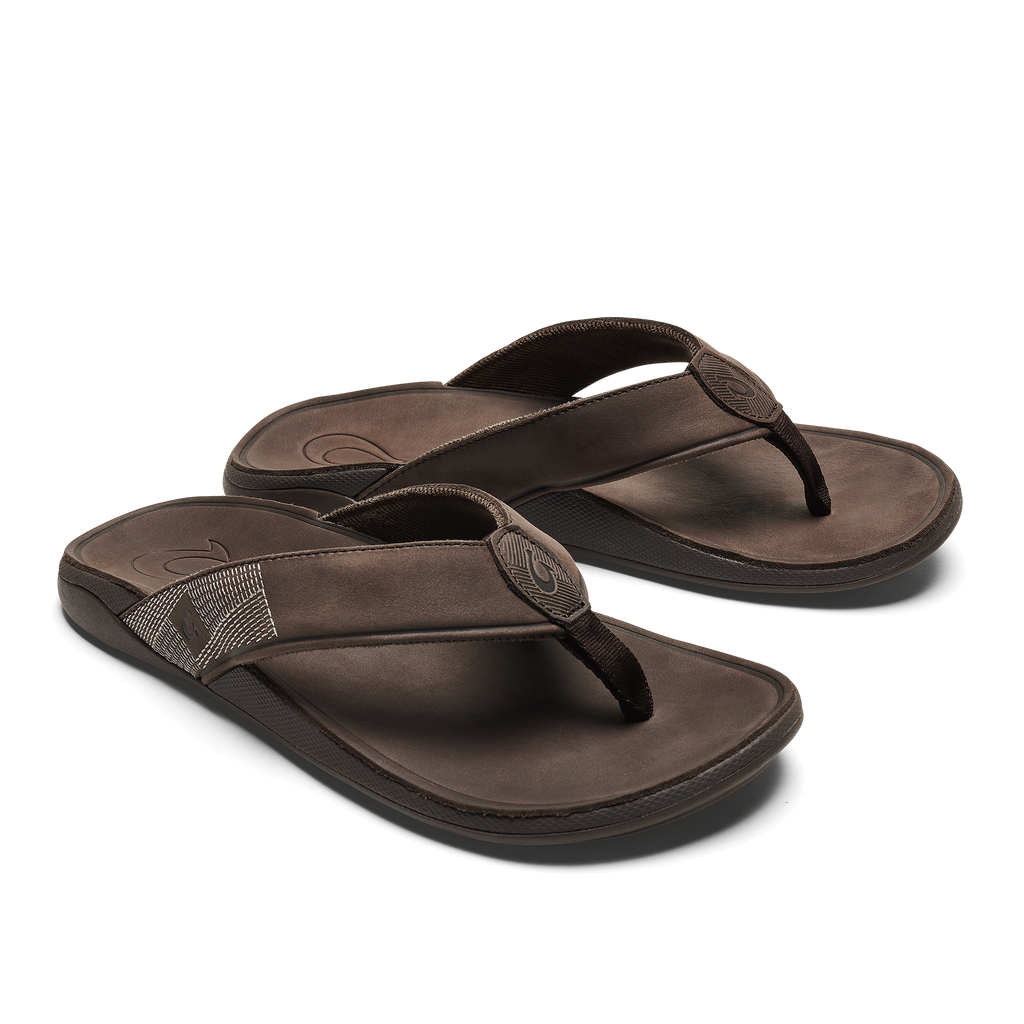 Olukai Tuahine Men's Leather Beach Sandals Dark Wood 4 Olukai Tuahine Men's Leather Beach Sandals Dark Wood