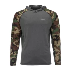 Simms Fishing Products Shirts Simms Solarflex Hoody Woodland Camo/ Carbon Heather