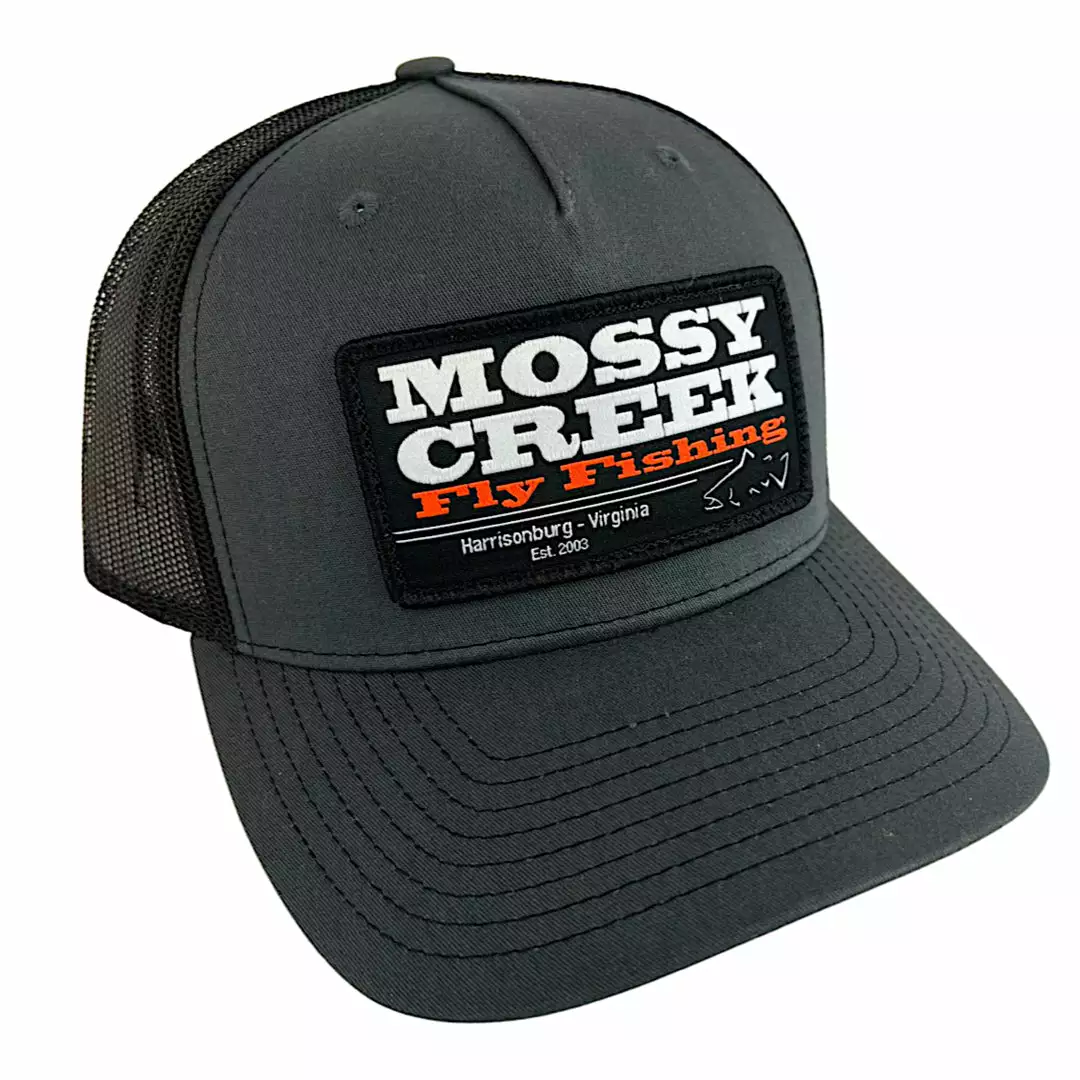 Mossy Creek Fly Fishing Mossy Creek Patch Trucker Charcoal Black Hats 1 Mossy Creek Fly Fishing Mossy Creek Patch Trucker Charcoal Black Hats