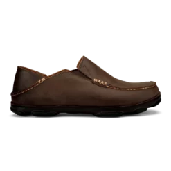 Olukai Moloa Men's Leather Slip-On Shoes Dark Wood / Dark Java