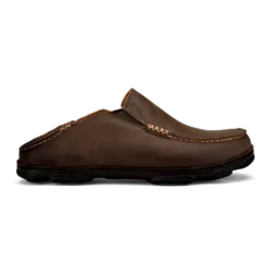 Olukai Moloa Men's Leather Slip-On Shoes Dark Wood / Dark Java