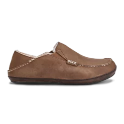 Footwear Olukai Moloa Men's Leather Slippers Toffee / Dark Wood